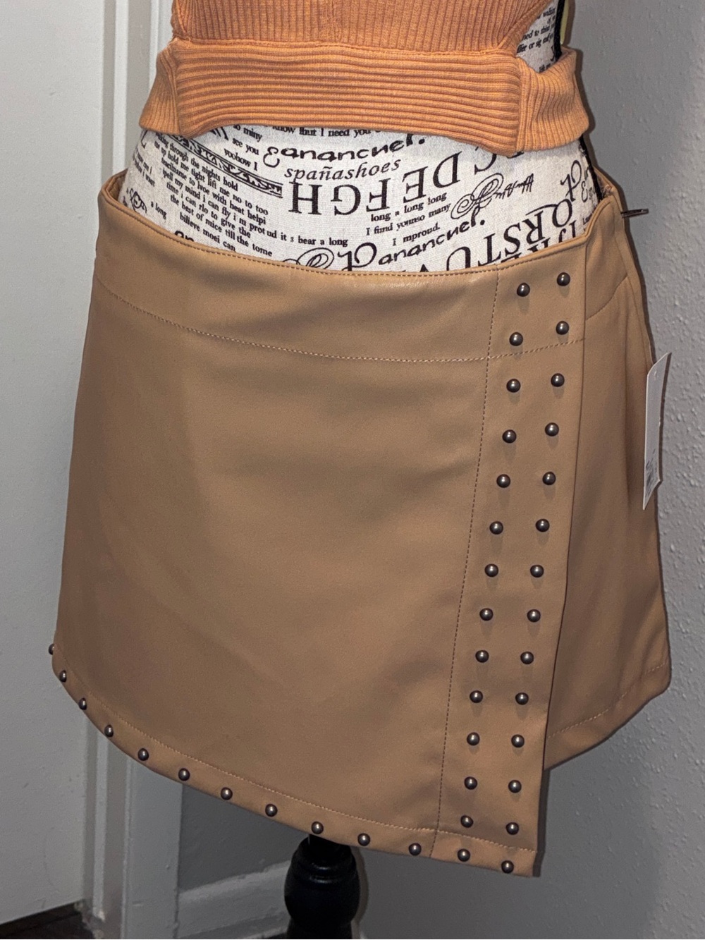 SO Tan Faux-Leather Studded Skort